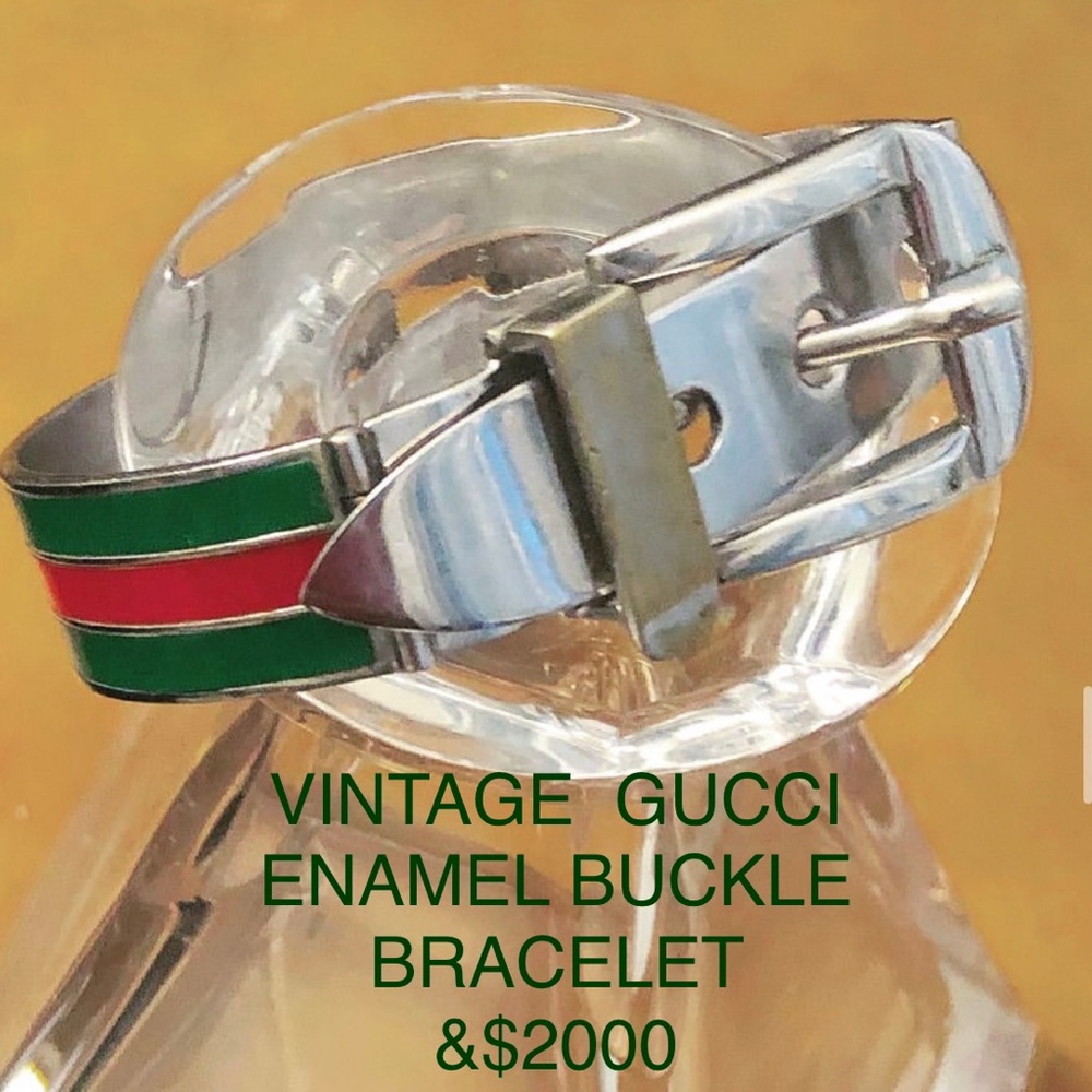 Vintage silver with green and red enamel Gucci buckle bracelet